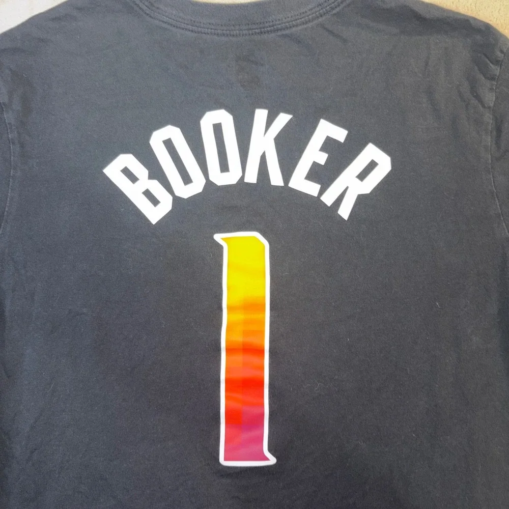Jordan Phoenix Suns Devin Booker #1 PHX Shirt Mens Black Short Sleeve Tee Medium